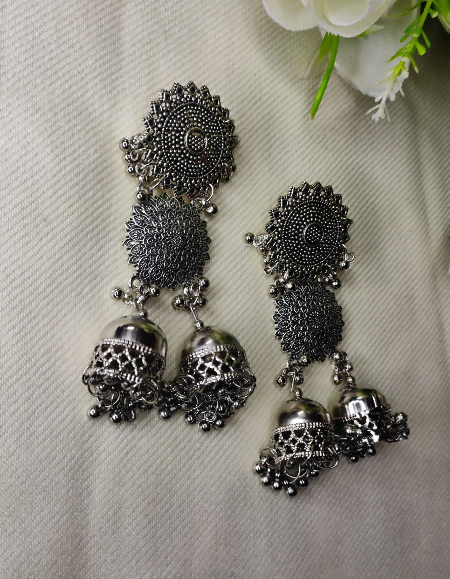 Lara silver oxide jhumka/ jhumka/ handmade jewelry