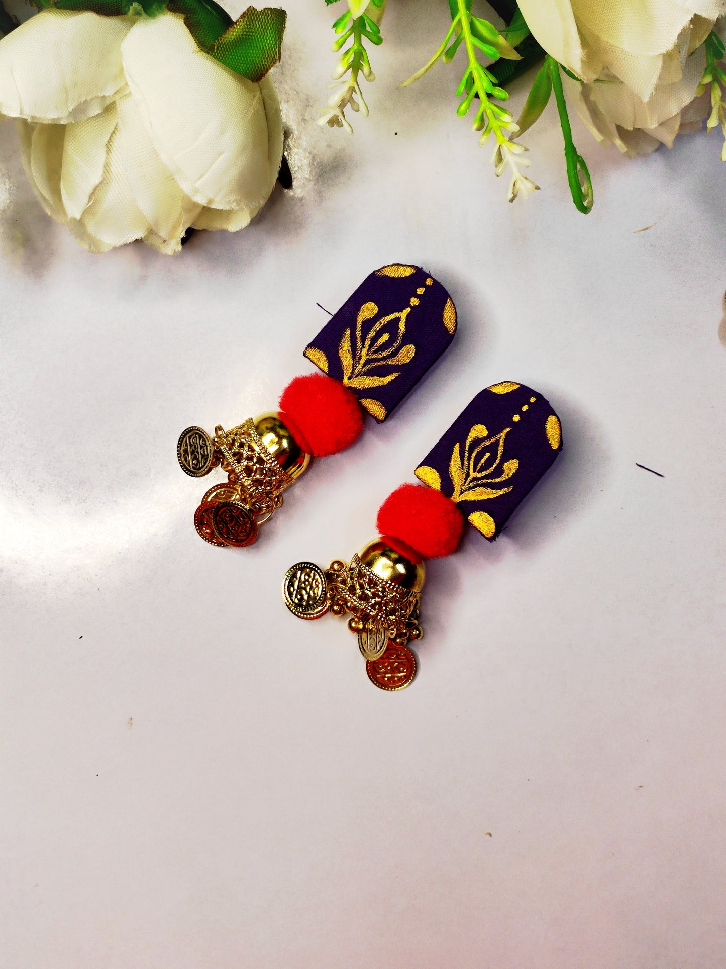 Hand printed fabric earring