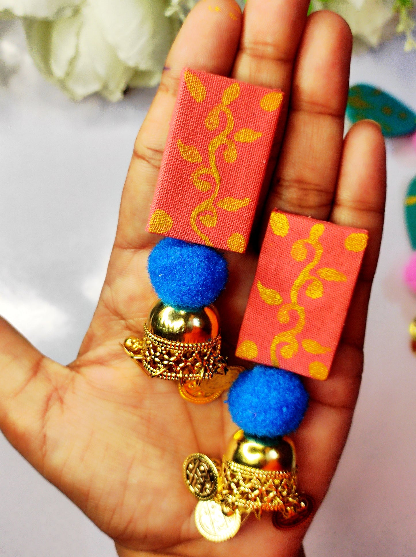 Hand printed fabric earring
