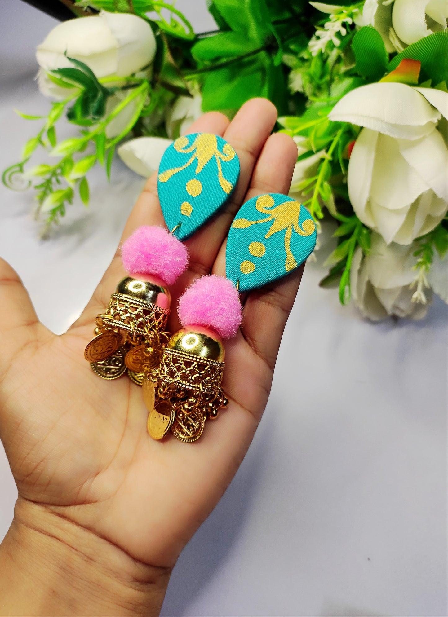 Hand printed fabric earring