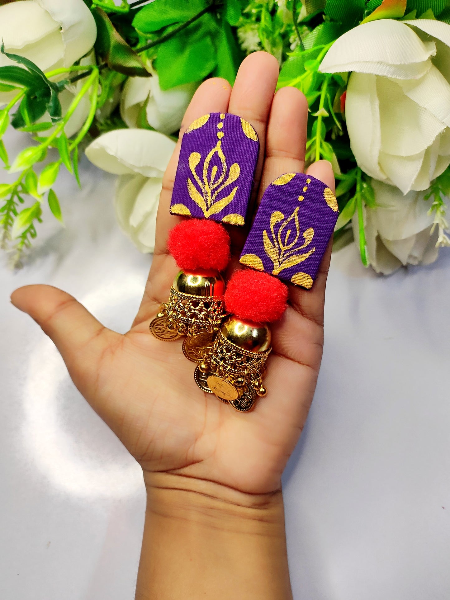 Hand printed fabric earring