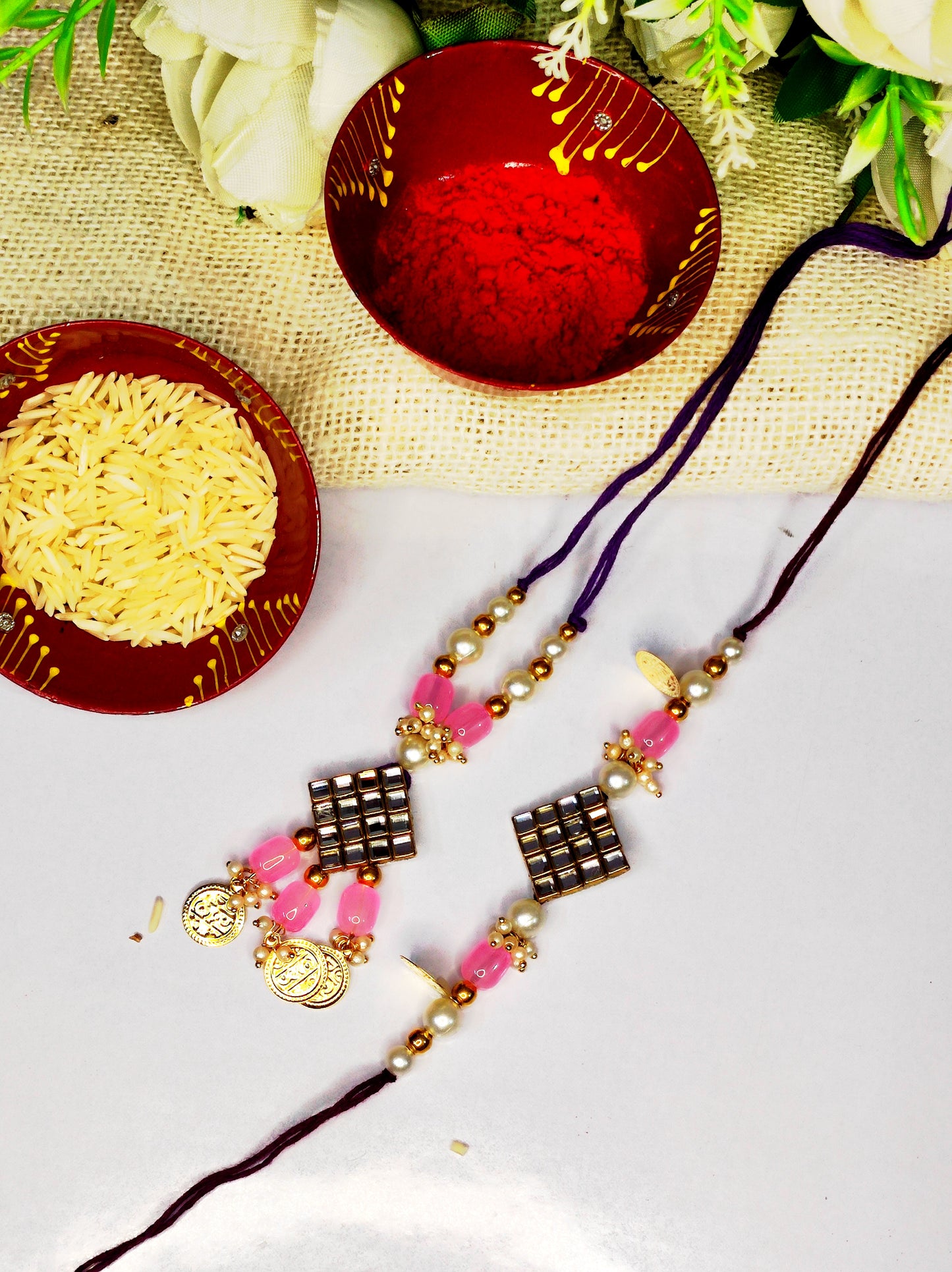 Bhai -bhabhi Rakhi set / lumba rakhi/ Handmade rakhi