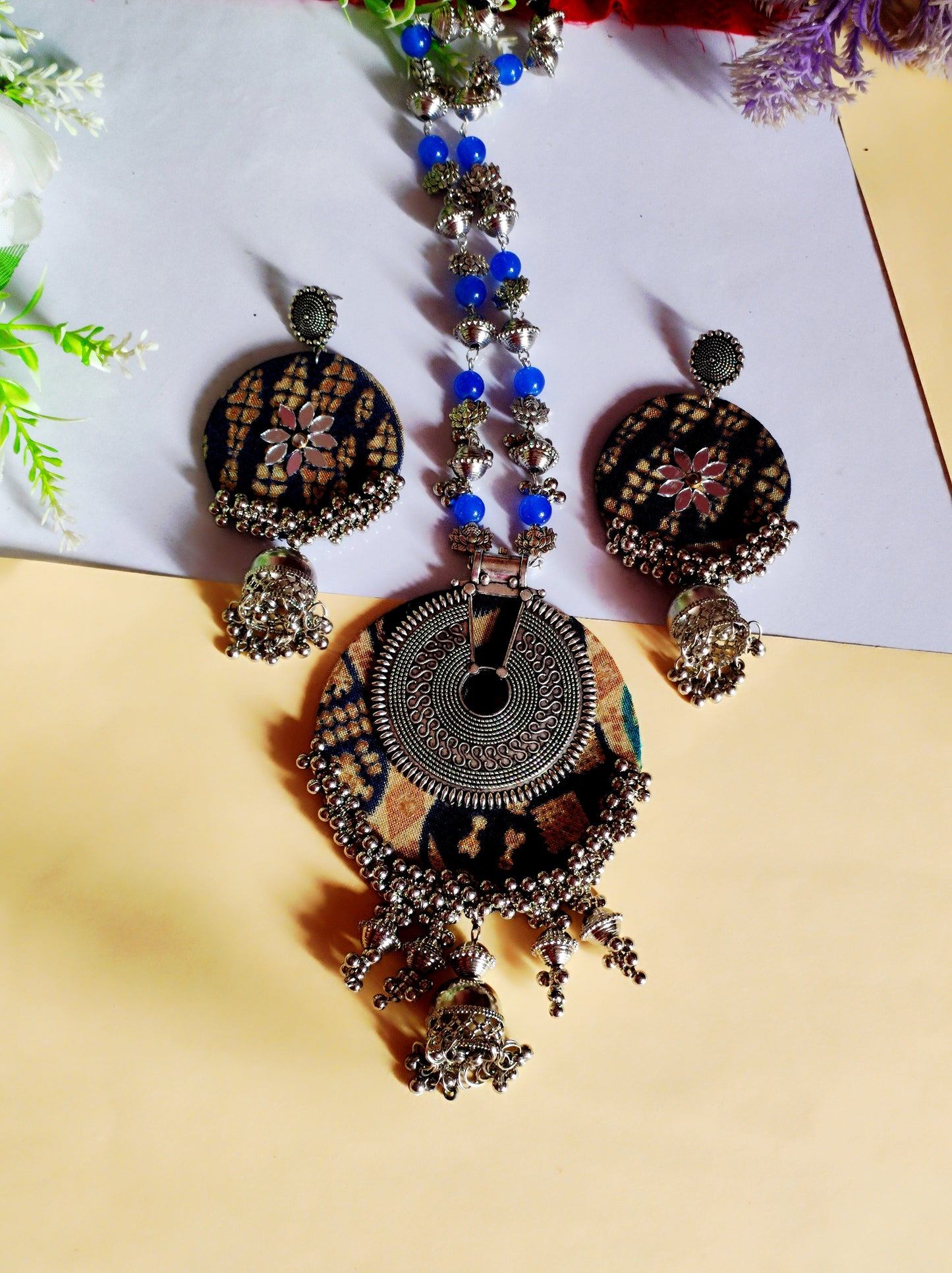 Blue printed navratri necklace/ Fabric necklace