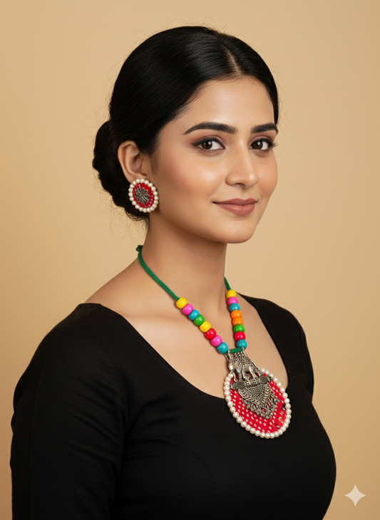 Red fabric necklace/ Navratri jewelry / fabric jewelry