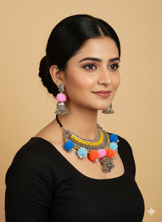 Silver oxide hasli set / Navratri jewelry