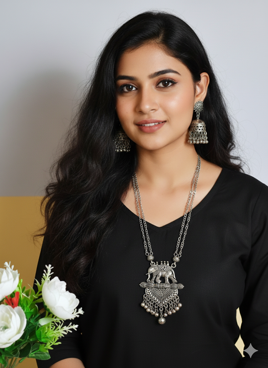 Elephant silver oxide necklace/ Navratri jewelry