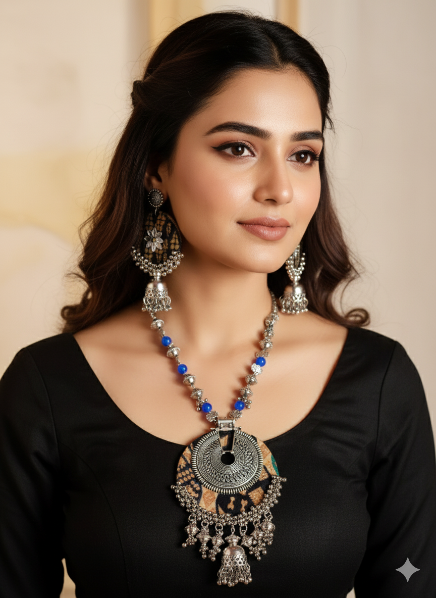 Blue printed navratri necklace/ Fabric necklace