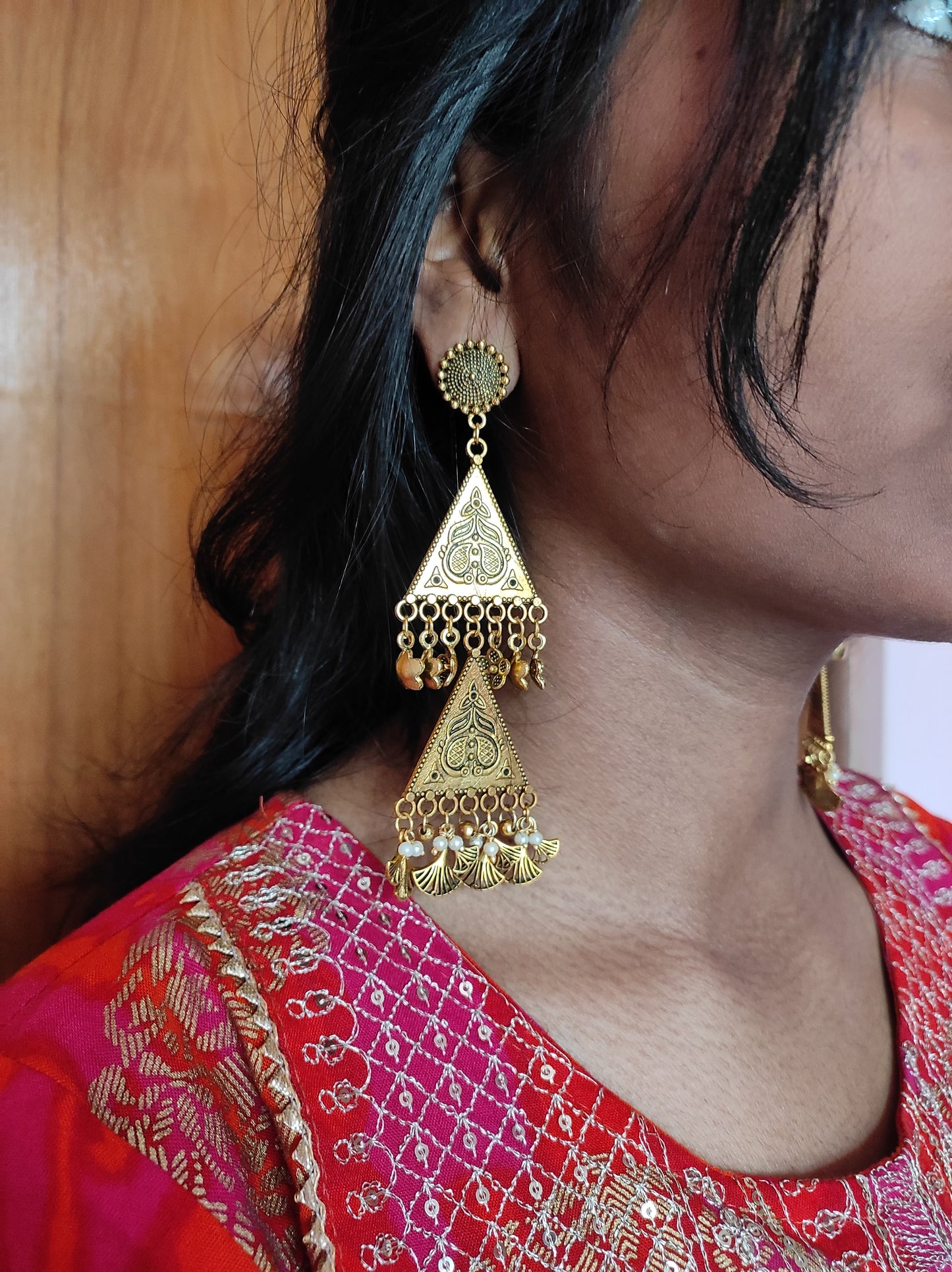 mayur golden jhumka/ golden jhumka Handmade