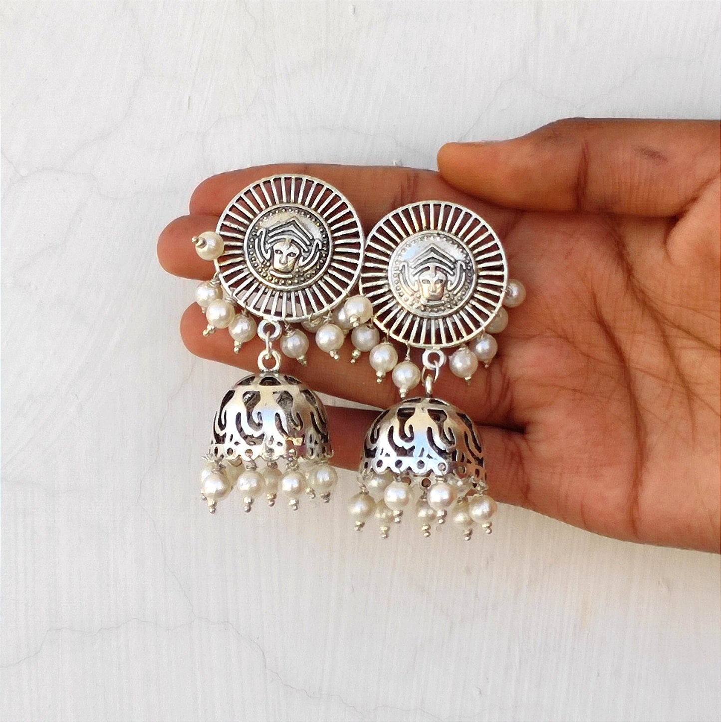 Pearl jhumka /silver oxide jhumka