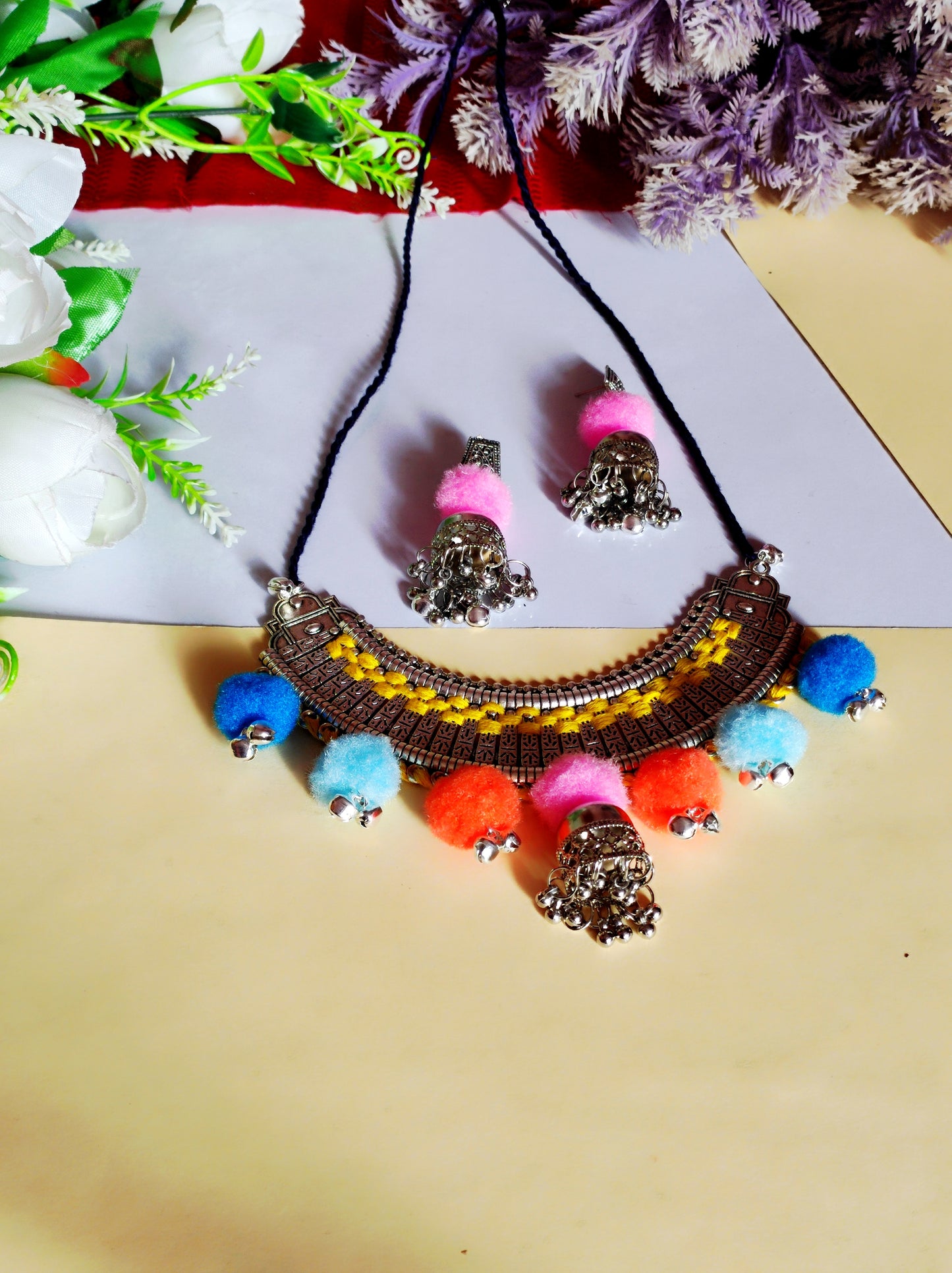 Silver oxide hasli set / Navratri jewelry