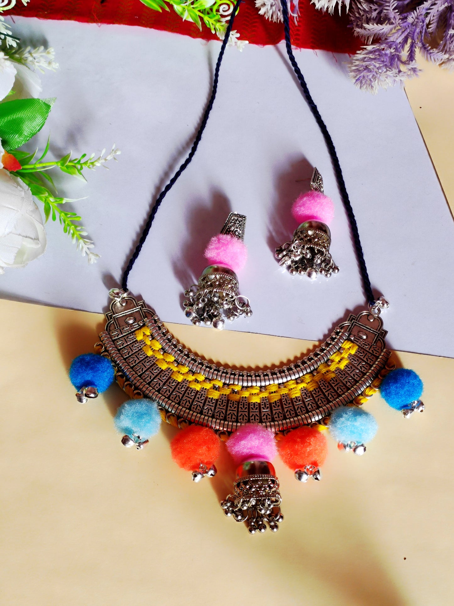 Silver oxide hasli set / Navratri jewelry