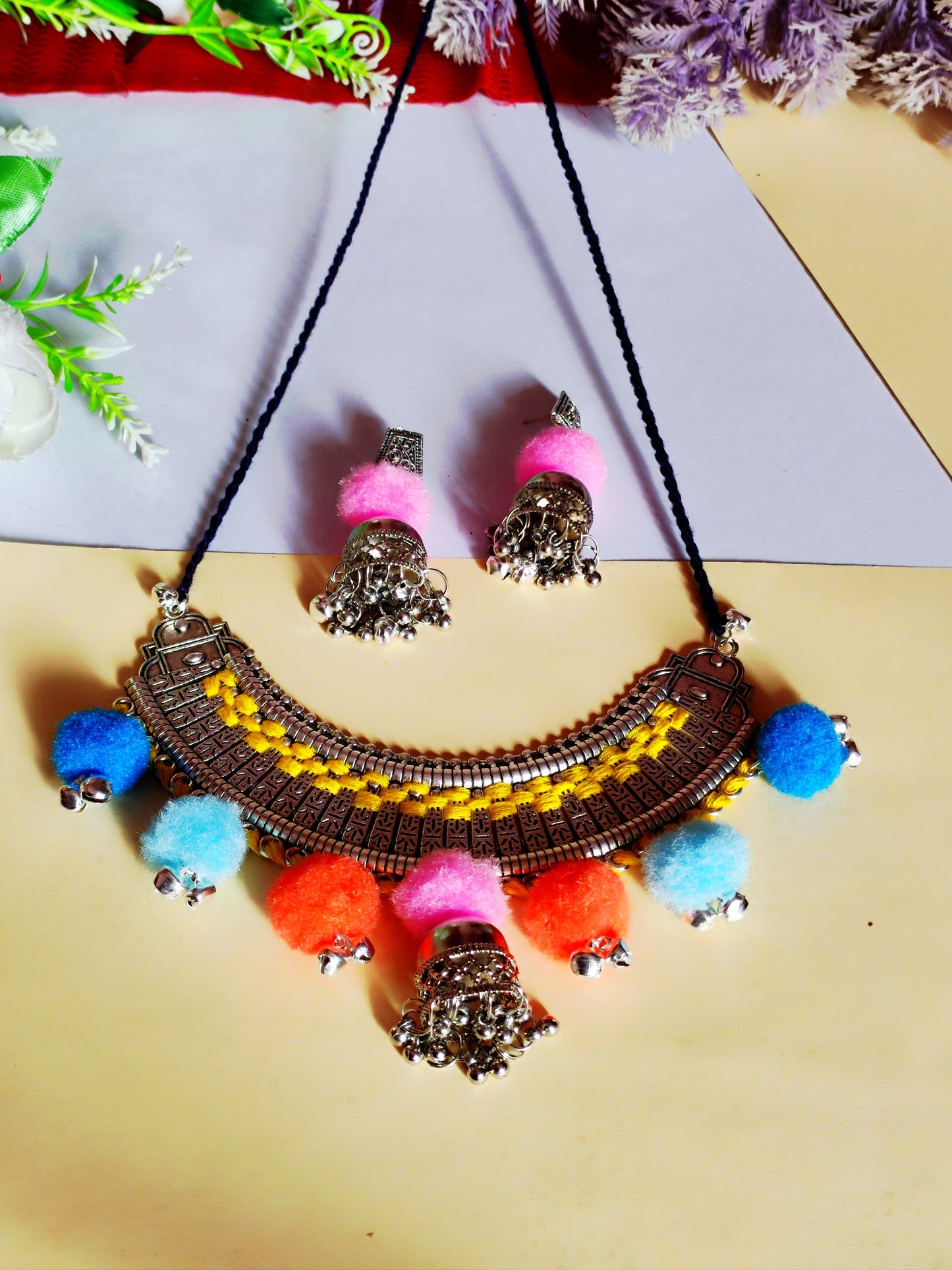 Silver oxide hasli set / Navratri jewelry