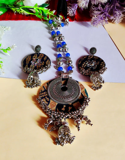 Blue printed navratri necklace/ Fabric necklace