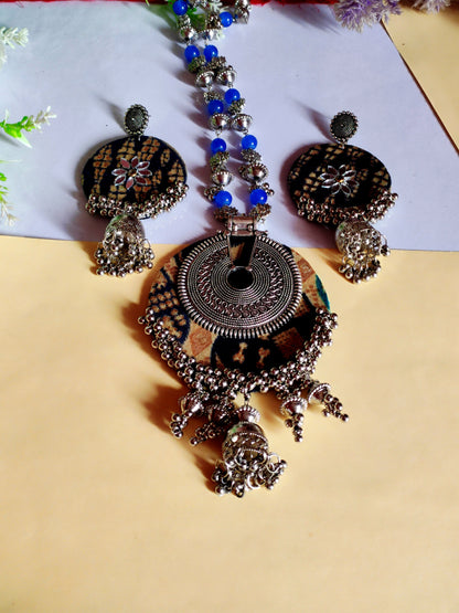 Blue printed navratri necklace/ Fabric necklace