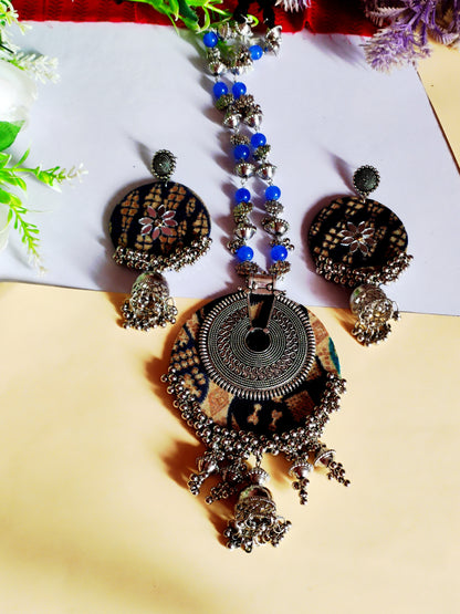 Blue printed navratri necklace/ Fabric necklace
