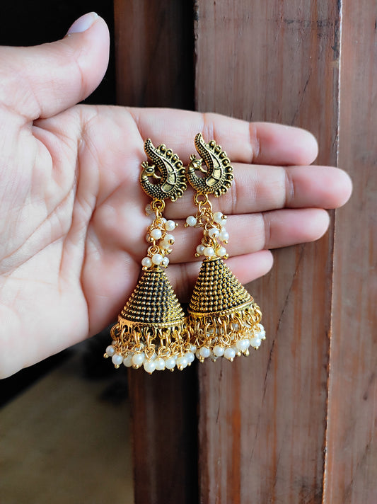 mayur golden jhumka/ golden jhumka Handmade
