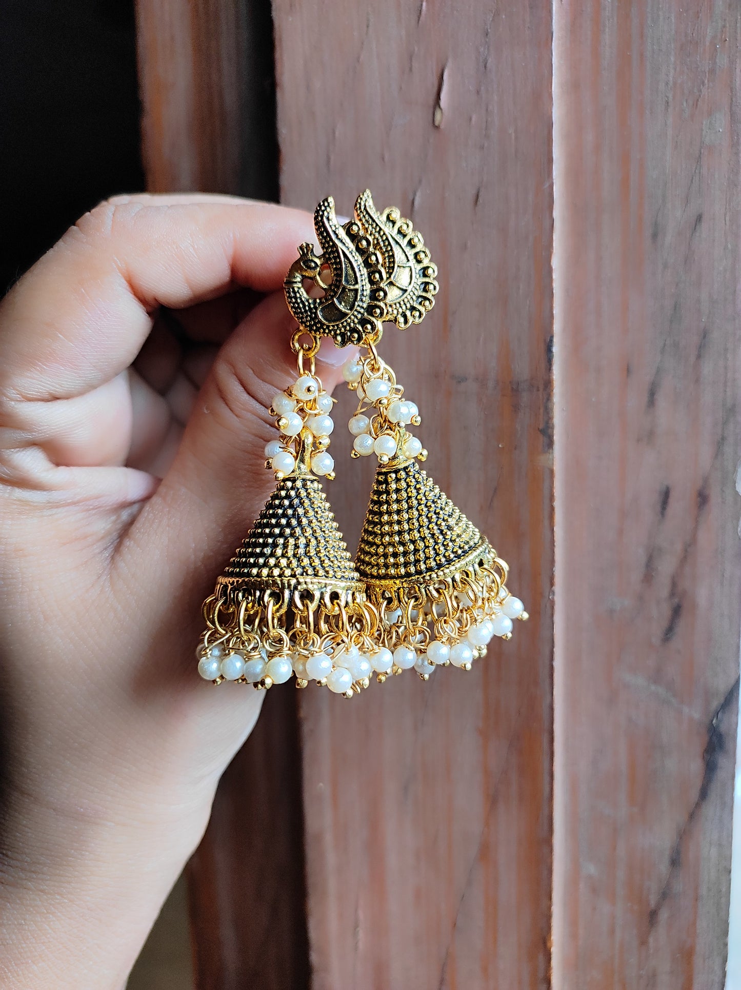 mayur golden jhumka/ golden jhumka Handmade