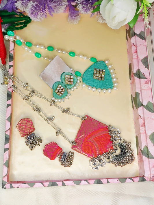 Combo set fabric necklace/ Handmade jewelry set/ fabric jewelry by mayurpankh/ Fabric necklace set